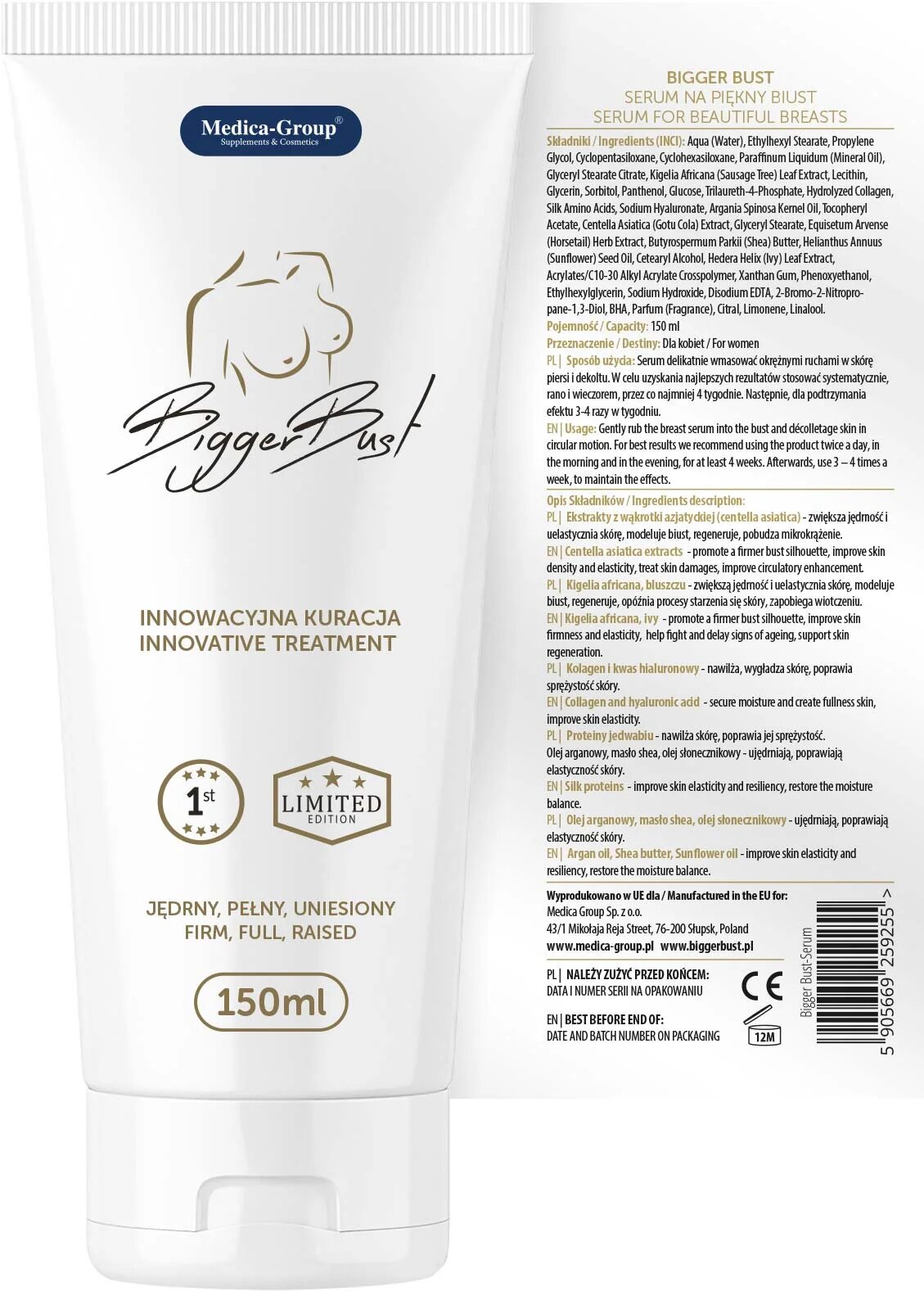 MEDICA GROUP Ser MEDICA-GROUP Bigger Bust pentru mărirea și fermitatea sânilor efect hidratant cu ulei de argan 150 ml