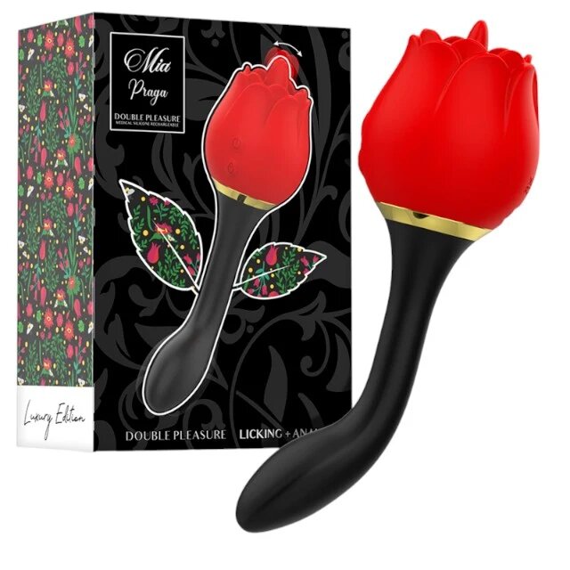 MIA Stimulator clitoridian si anal Double Pleasure in forma de trandafir 10 functii de vibratie culoarea rosu