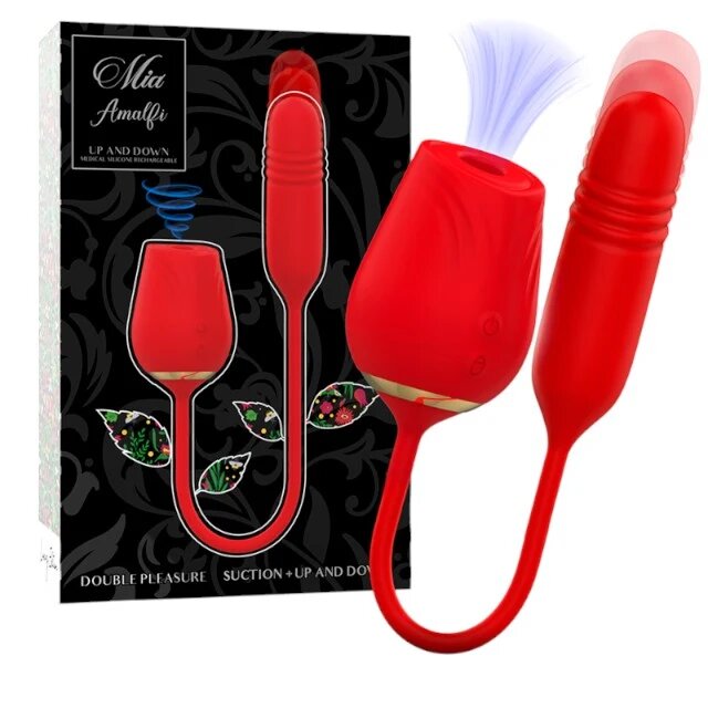 MIA Vibrator Double Pleasure Suction +Up and Down in forma de trandafir cu functii de aspirare clitoridiana si miscari sus-jos