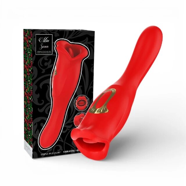 MIA Vibrator Siena Triple Pleasure 10 funcții de vibrație și stimulare clitoridiană design în formă de gură rezistent la apă roșu