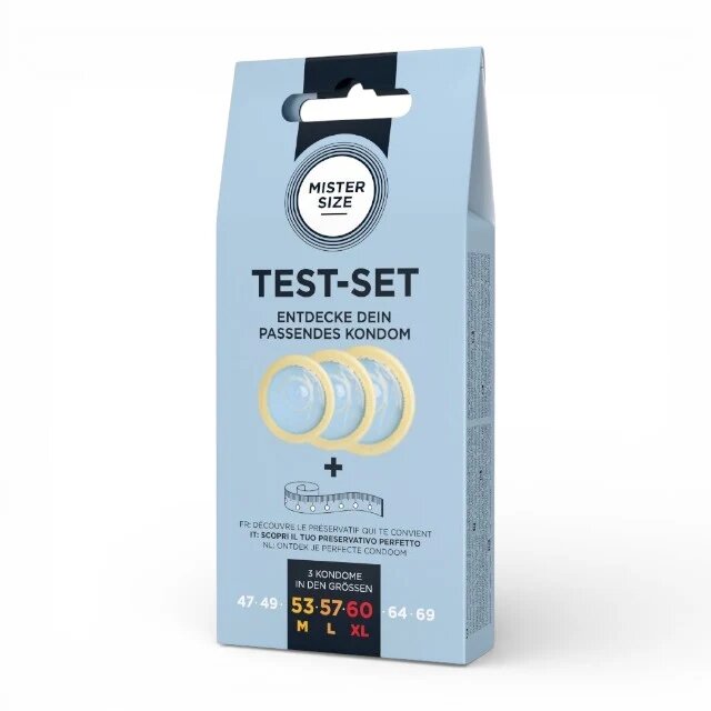 Mister Size Set 3 prezervative Test Set cu bandă de măsurare lubrifiate din latex diametru 53/57/60 mm