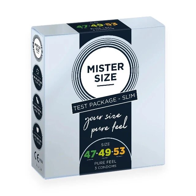 Mister Size Set 3 prezervative Test Set lubrifiate din latex diametru 47/49/53 mm