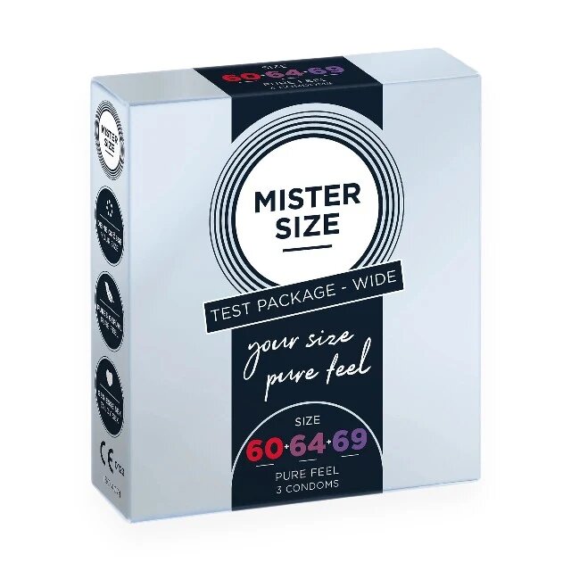 Mister Size Set 3 prezervative Test Set lubrifiate din latex diametru 60/64/69 mm