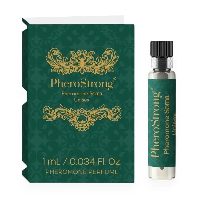  Mostră parfum cu feromoni PHEROSTRONG Soma unisex cu note de tutun cafea neagră și lemn de santal 1 ml