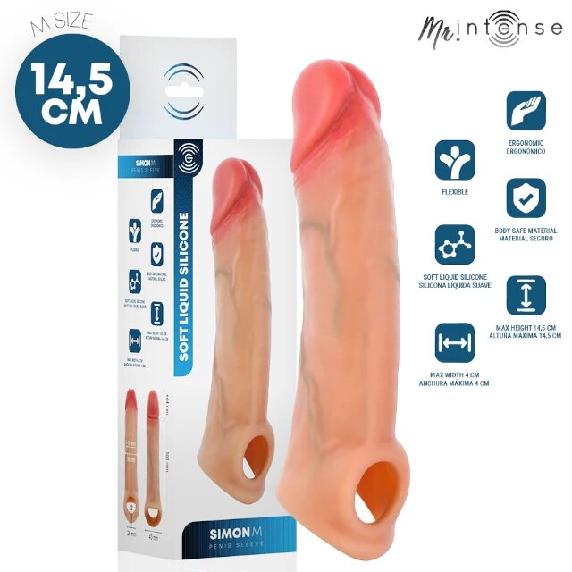 MR INTENSE Manșon realist Simon M pentru extensia și îngroșarea penisului lungime inserabilă 10.1 cm + 4.5 cm culoarea pielii