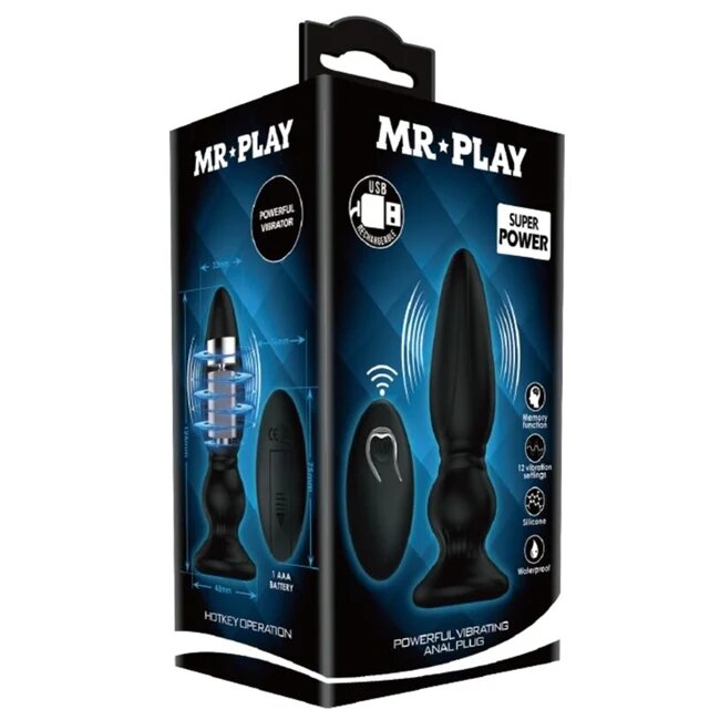 MR PLAY Plug anal electric cu telecomanda din silicon cu 12 functii de vibrare negru