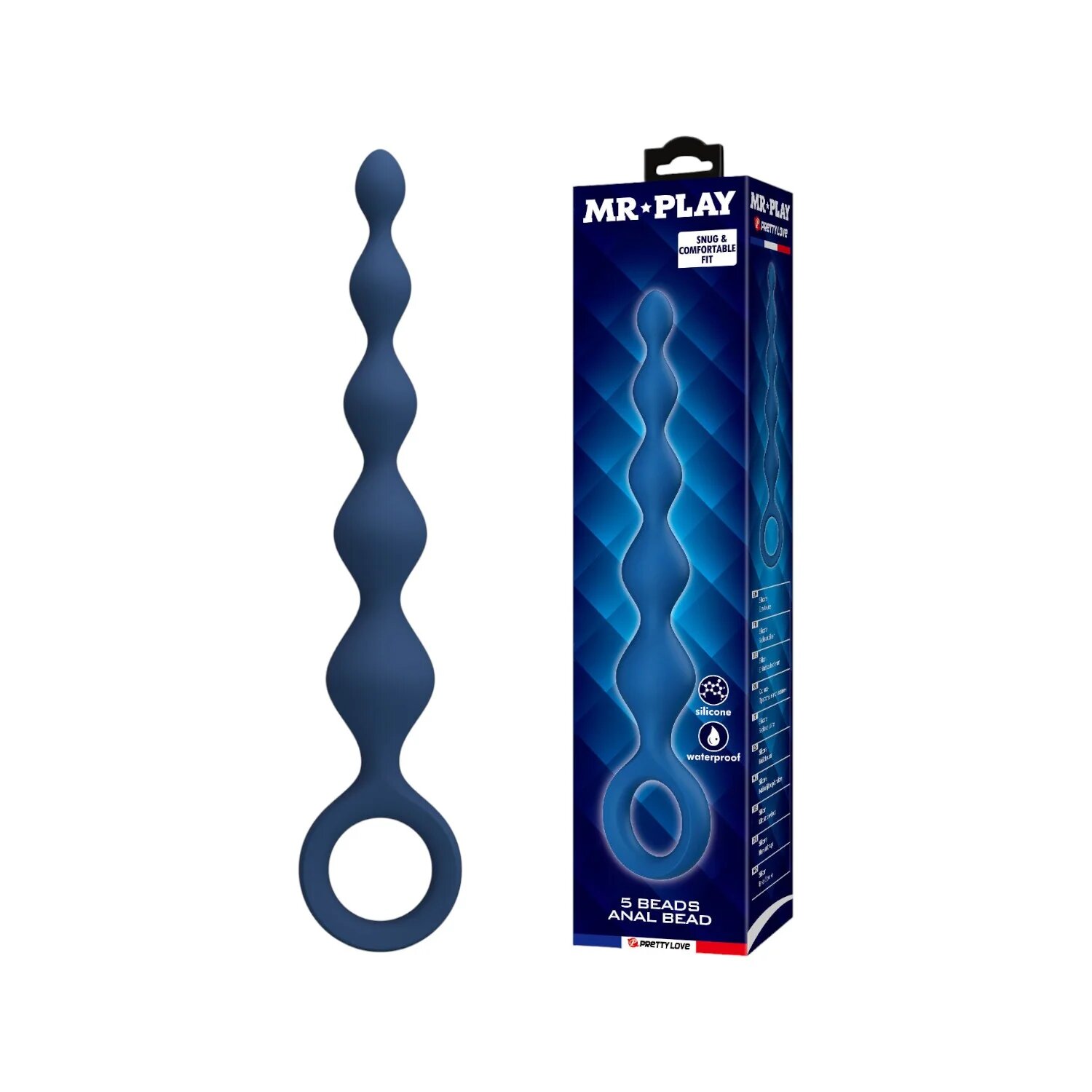 MR PLAY Rozariu anal MR. PLAY 5 Beads Anal cu bile de dimensiuni progresive și inel de extracție lungime 20.4 cm culoare albastru