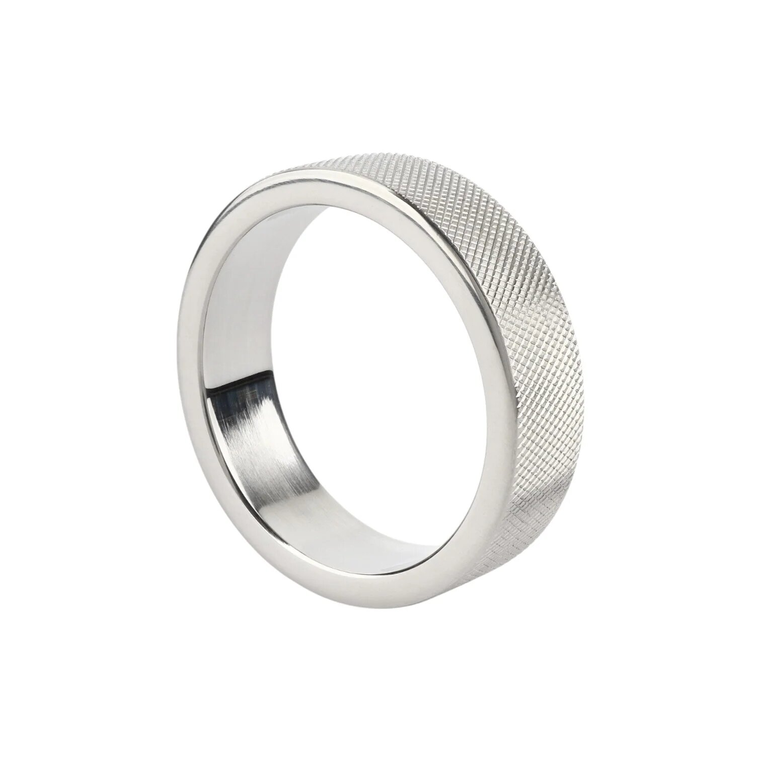 MR. STEEL Inel pentru penis CrissCross C-Ring cu design geometric din oțel inoxidabil diametru 5 cm (mediu) argintiu