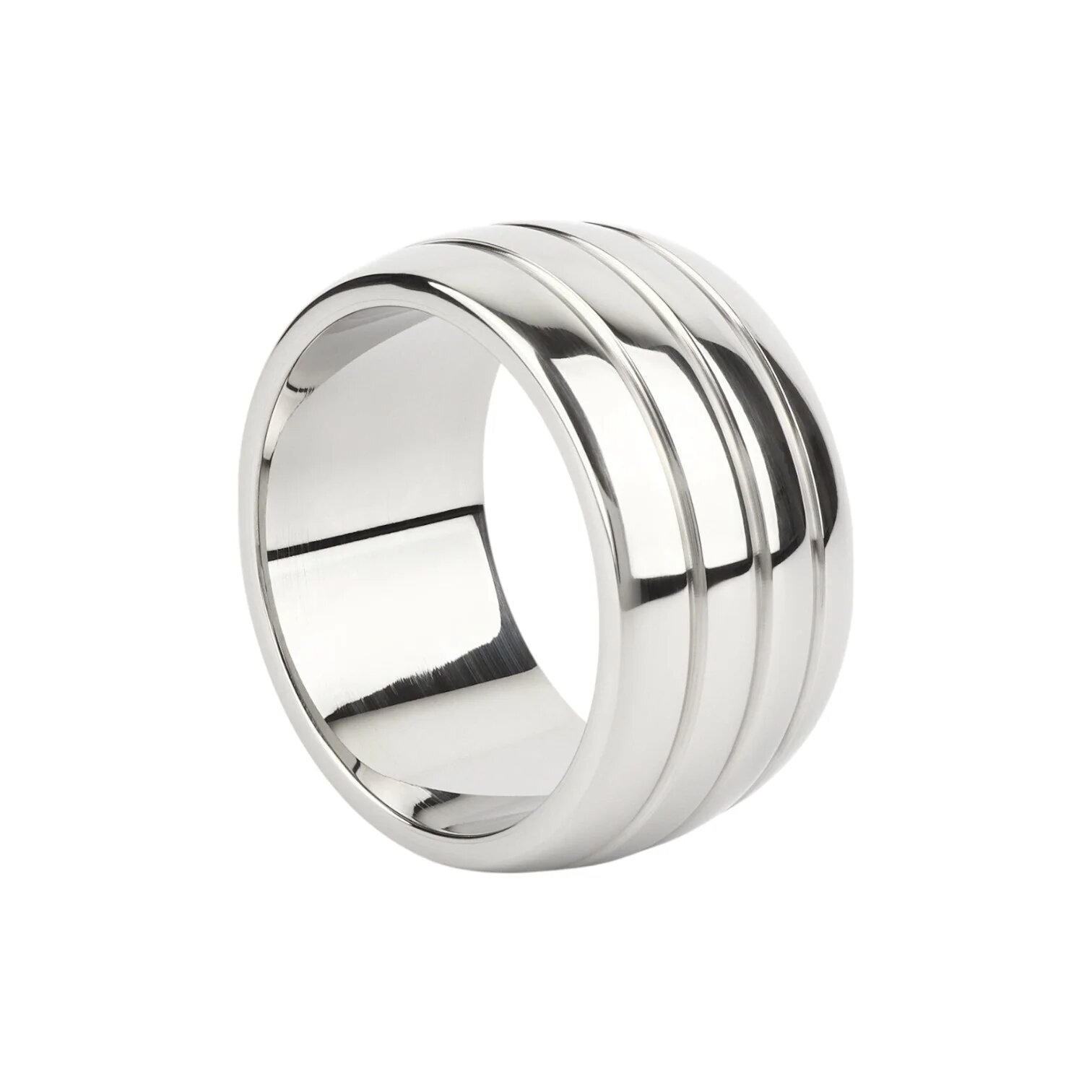 MR. STEEL Inel pentru penis Oval Barrel C-Ring cu striații din oțel inoxidabil diametru 5 cm argintiu