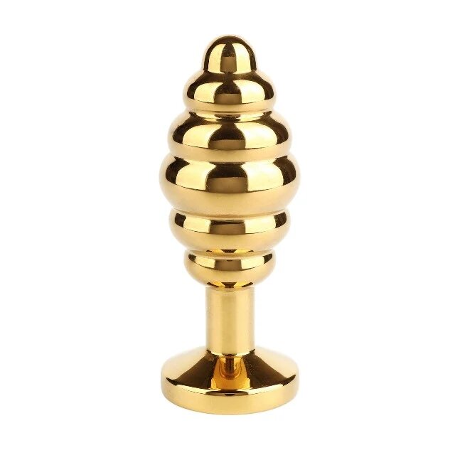 MR. STEEL Plug anal Twister Butt Plug Large din oțel inoxidabil cu striații și bază cu cristal lungime 10 cm (mare) auriu