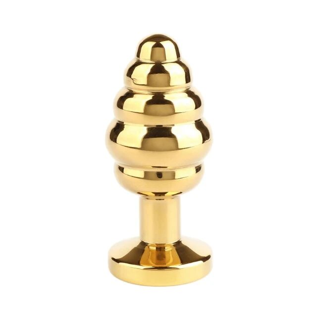 MR. STEEL Plug anal Twister Butt Plug Small din oțel inoxidabil cu striații și bază cu cristal lungime 5.7 cm (mic) auriu