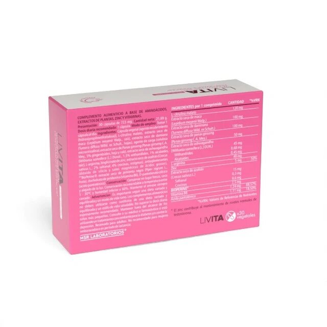 MSR LABORATORIOS Capsule Livita Woman crește libidoul și dorința sexuală formulă naturală vegană fără hormoni 30 capsule