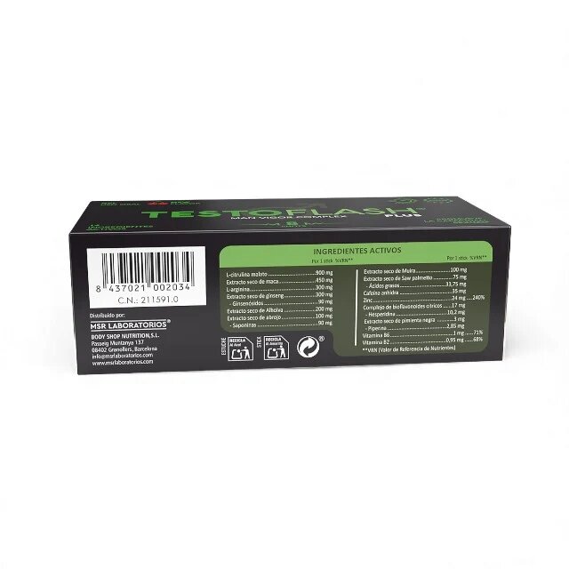 MSR LABORATORIOS Set 8 afrodisiace shot TESTOFLASH Man Vigor Plus Cherry pentru testosteron libido întârzierea ejaculării și plăcere intensificată aromă cireșe 8 x 20 gr