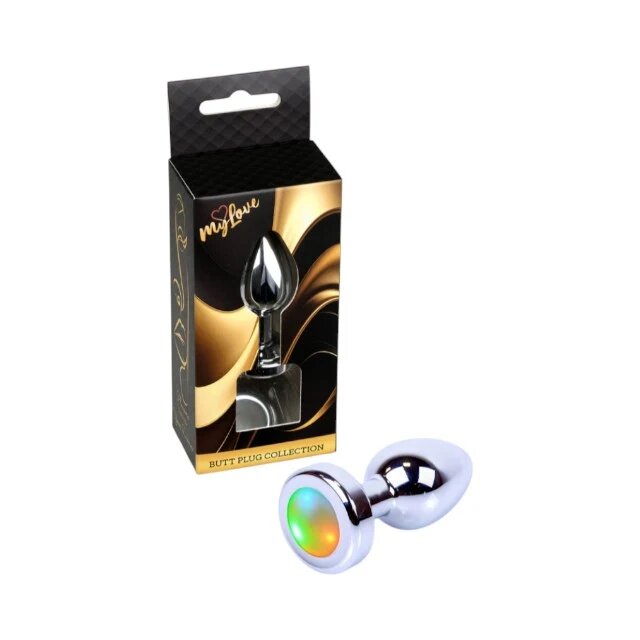 MYLOVE Dop anal Butt Plug Disco Flashlight bază cu lumină LED multicoloră din oțel inoxidabil lungime totală 7 cm diametru 2.7 cm argintiu (mic)
