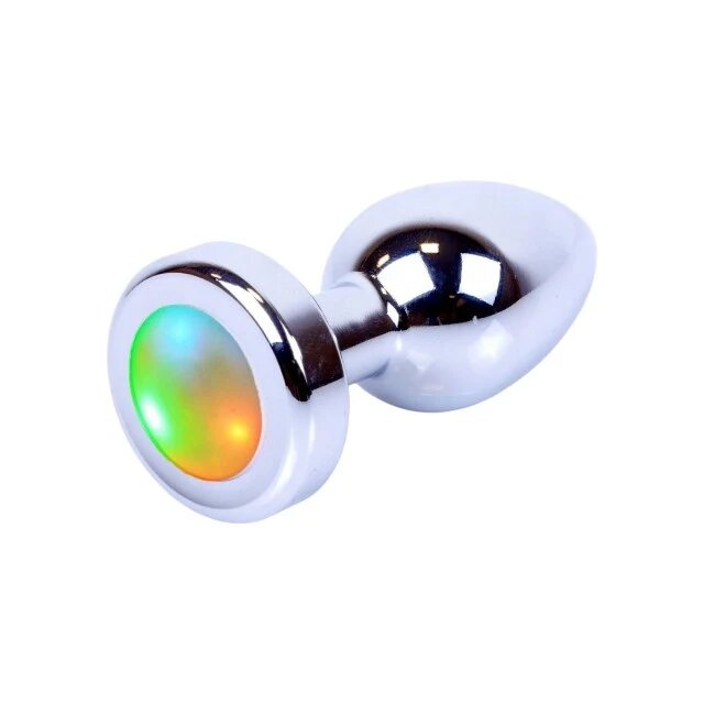 MYLOVE Dop anal Butt Plug Disco Flashlight bază cu lumină LED multicoloră din oțel inoxidabil lungime totală 7 cm diametru 2.7 cm argintiu (mic)