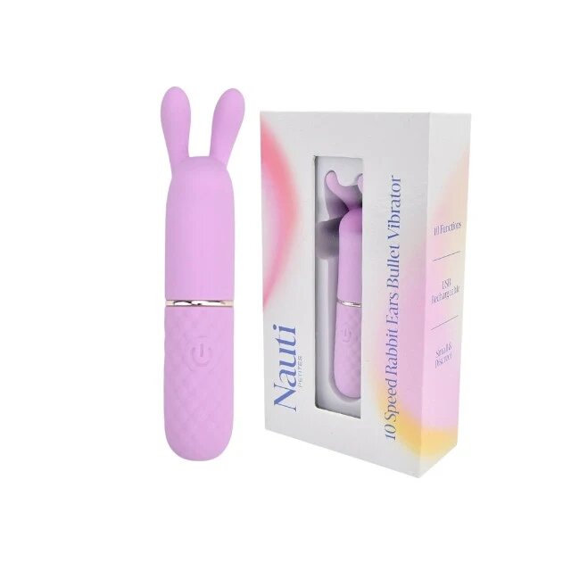 NAUTI Vibrator bullet Petites Rabbit Ears pentru stimularea clitorisului 10 functii de vibratie roz cu urechi de iepuras
