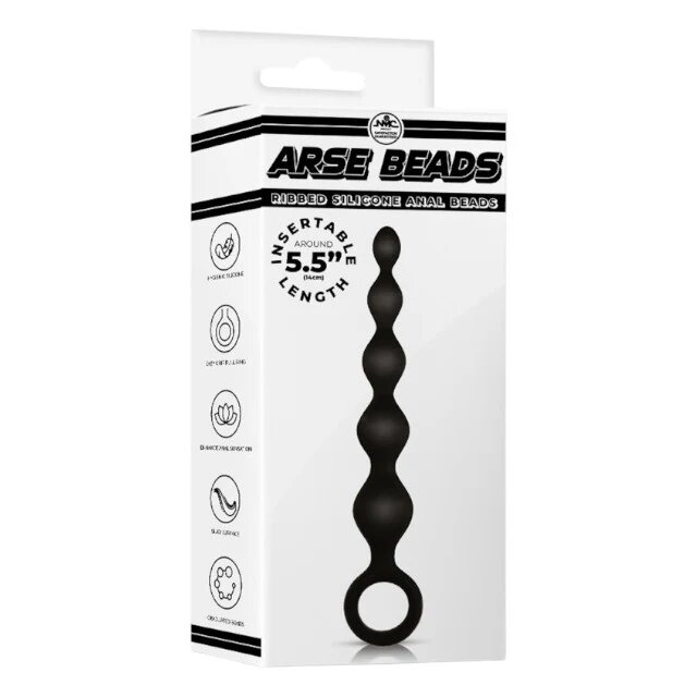 NMC Bile anale Arse Beads 5.5" cu diametre progresive design cu inel de extracție lungime 14 cm din silicon negru (635885)