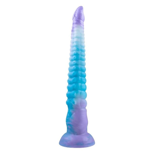 NMC Dildo monster NO. 419 ZONE Series TENTAEEL în formă de tentacul fosforescent bază cu ventuză 31.2 cm albastru cu mov