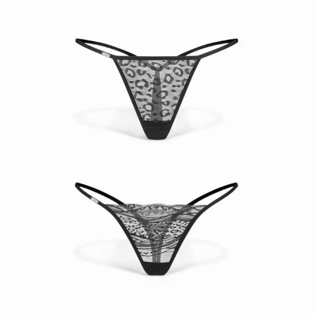 Obsessive Set 2 chiloți tanga Clara model dantelă și animal print culoare negru mărime S/M