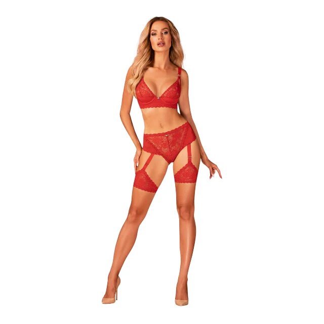Obsessive Sutien sexy Belovya cupe întărite pentru suport bretele late reglabile cu accesorii argintii culoare roșu mărime XS/S