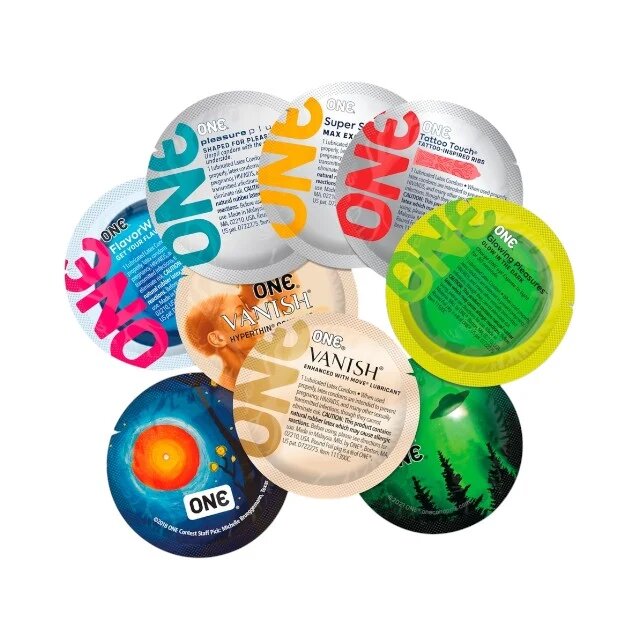 ONE Prezervative Mixed Pleasures din latex Sensatex set cu 6 tipuri de prezervative diametru 53 mm 12 buc