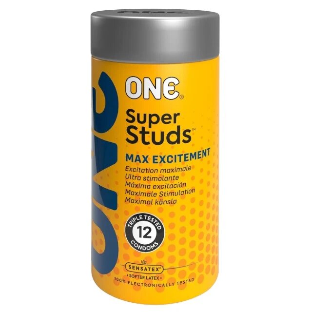 ONE Prezervative Super Studs cu bile din latex Sensatex lubrifiate diametru 53 mm 12 buc