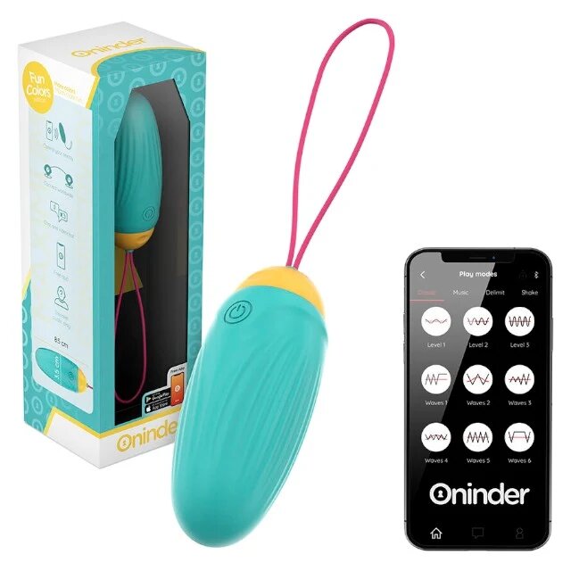ONINDER Ou vibrator Love Pleasure Fun Colors control prin aplicație cu funcție de vibrații în valuri din silicon albastru deschis