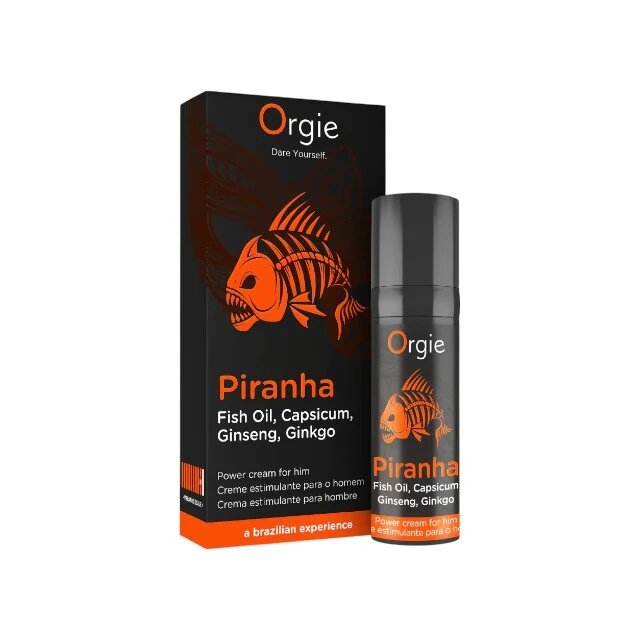 Orgie Cremă Piranha susține erecțiile puternice și de durată cu efect de încălzire conține ulei de pește Piranha și Ginseng 15 ml