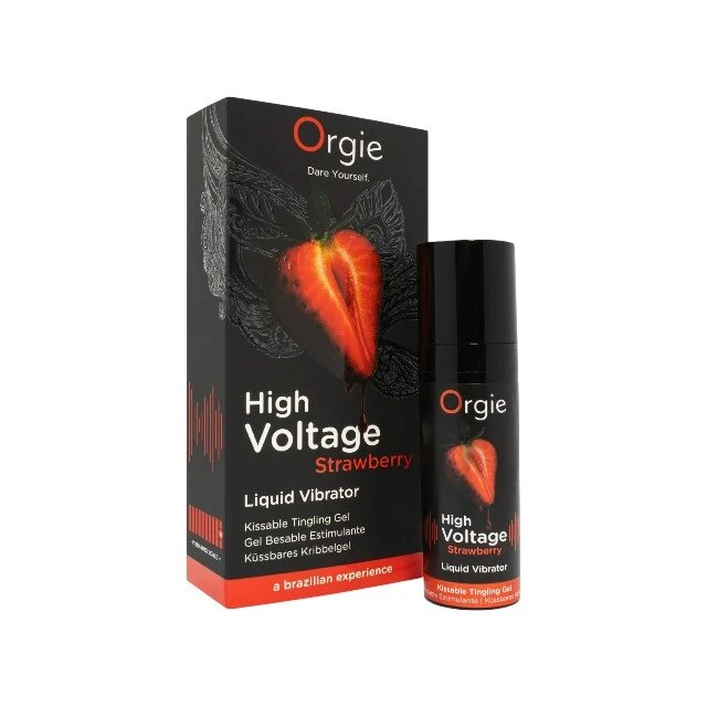 Orgie Gel High Voltage Strawberry Liquid Vibrator pentru stimularea clitorisului cu efect de vibrație și furnicături aromă de căpșuni 15 ml