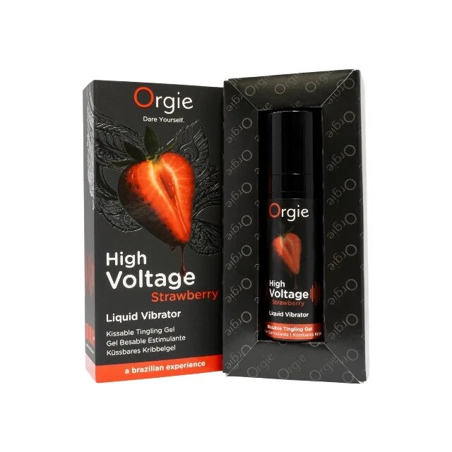 Orgie Gel High Voltage Strawberry Liquid Vibrator pentru stimularea clitorisului cu efect de vibrație și furnicături aromă de căpșuni 15 ml