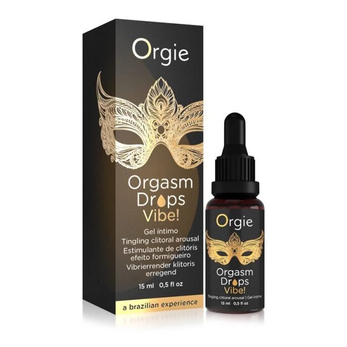 Orgie Gel intim Orgasm Drops Vibe! cu efect de furnicături pentru stimularea clitorisului și orgasm intens aromă de piersică 15 ml