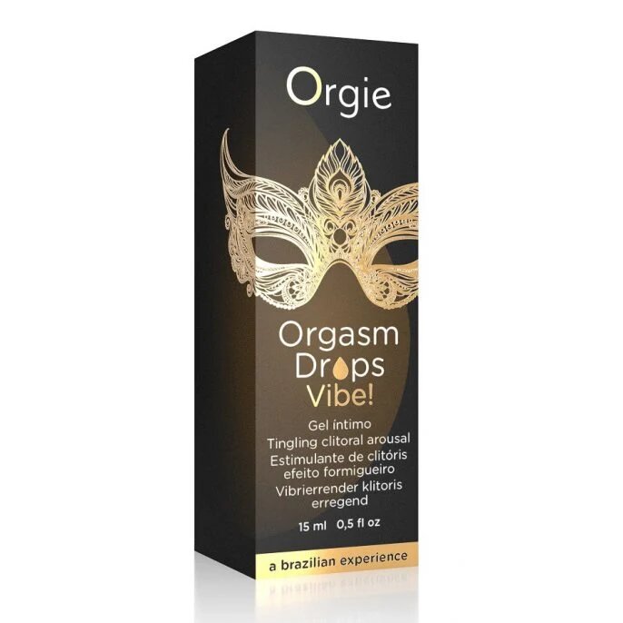Orgie Gel intim Orgasm Drops Vibe! cu efect de furnicături pentru stimularea clitorisului și orgasm intens aromă de piersică 15 ml