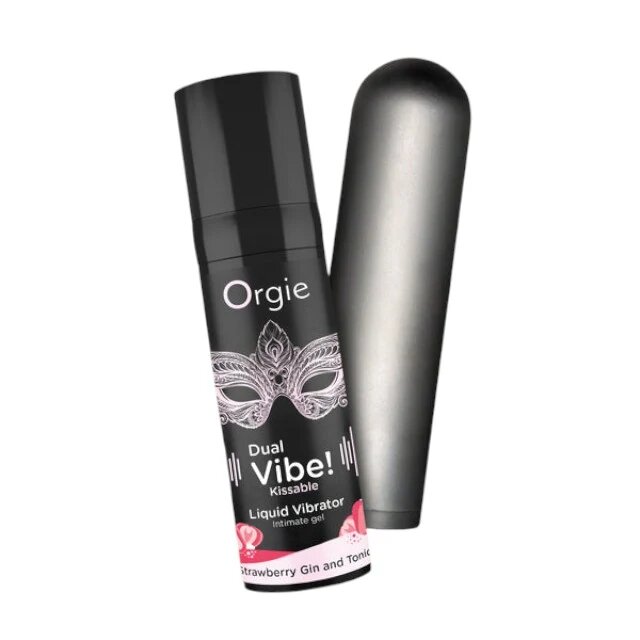 Orgie Set erotic Vibe! Bullet gel intim aromat Dual Vibe! cu efect de furnicături + vibrator bullet cu 10 funcții de vibrație (roz)
