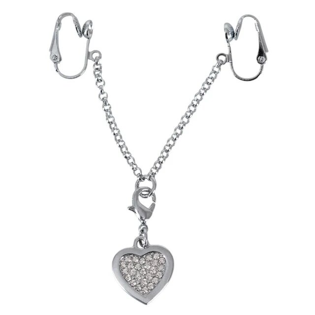 Orion Lanț intim pentru femei Intimate Jewellery cu pandantiv în formă de inimă cu strasuri cu cleme de atașare pentru labii argintiu