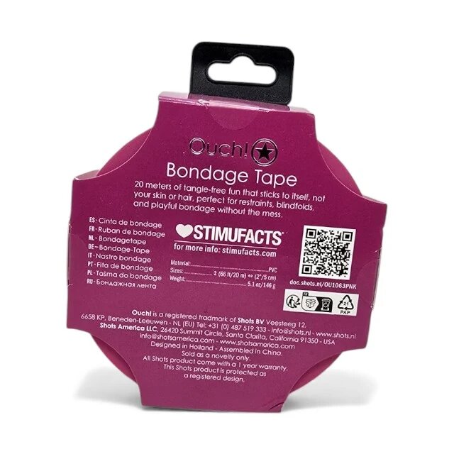 Ouch! Bandă Bondage Tape pentru jocuri erotice BDSM nelipicioasă lungime 20 m culoare roz