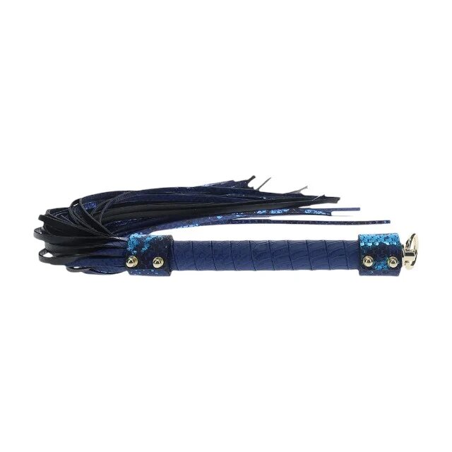 Ouch! Bici Flogger - Florence Collection pentru jocuri erotice BDSM cu design de piele de șarpe culoare albastru