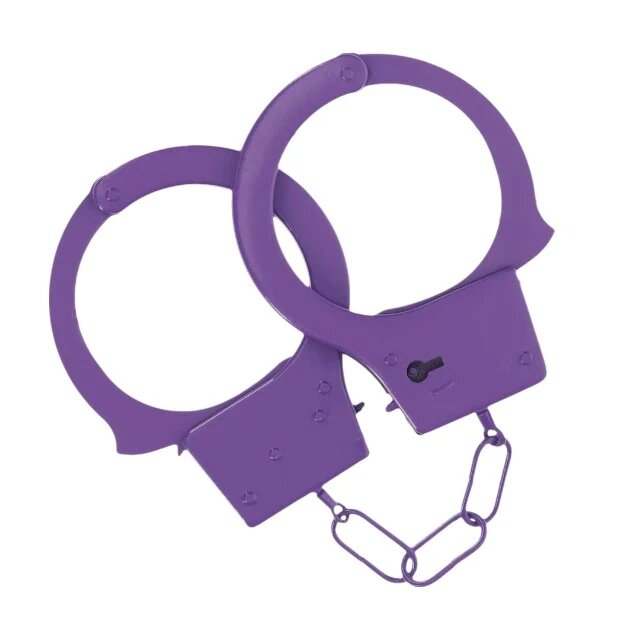Ouch! Cătușe Classic Metal Handcuffs Purple pentru jocuri erotice BDSM cu buton de eliberare rapidă mărime reglabilă mov