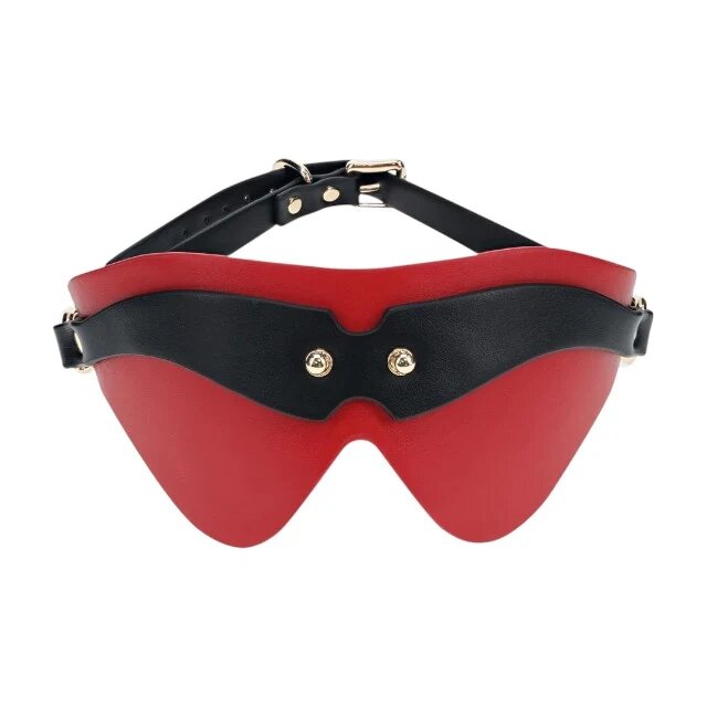 Ouch! Mască Blindfold - Milan Collection pentru jocuri erotice BDSM din piele îmbinată mărime ajustabilă culoare roșu cu negru