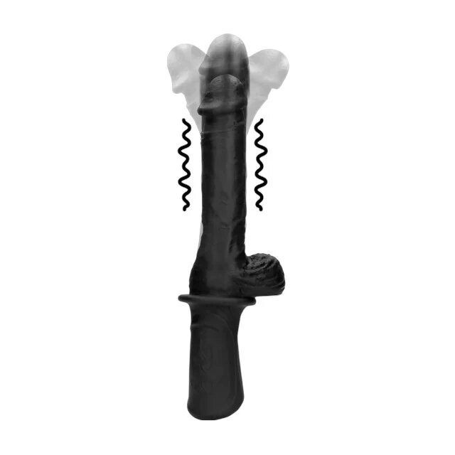 Ouch! Vibrator Handheld Vibrating and Thrusting Dildo design realist cu mâner funcții de penetrare automată și vibrație negru