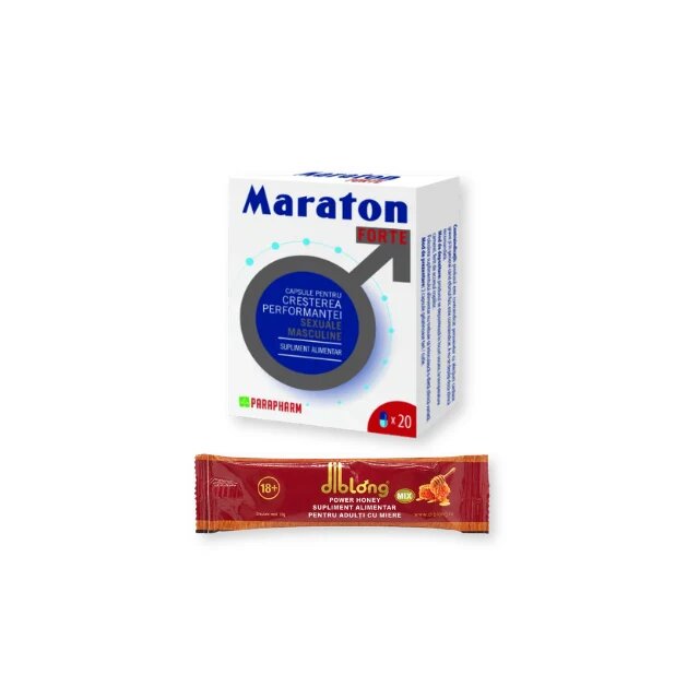  Pachet pentru bărbați: Capsule afrodisiace MARATON FORTE 20 buc + Supliment alimentar cu miere DIBLONG Power Honey 10g 1 plic