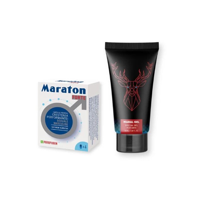 Pachet pentru bărbați: Capsule afrodisiace MARATON FORTE 4 buc + Gel MARAL Original 50 ml