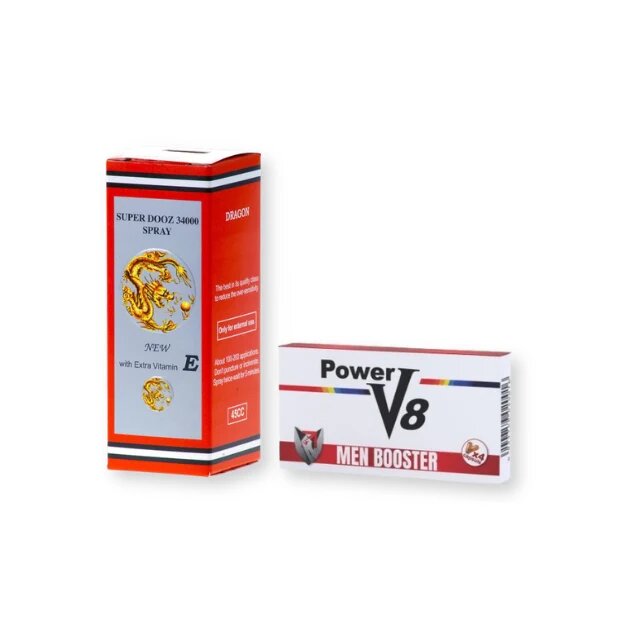  Pachet pentru bărbați: Capsule potență Power V8 4 buc + Spray Super Dooz 34000 45 ml