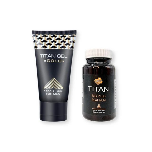  Pachet pentru bărbați: Gel Titan Gold 50 ml + Capsule Titan Big Plus Platinum 60 buc