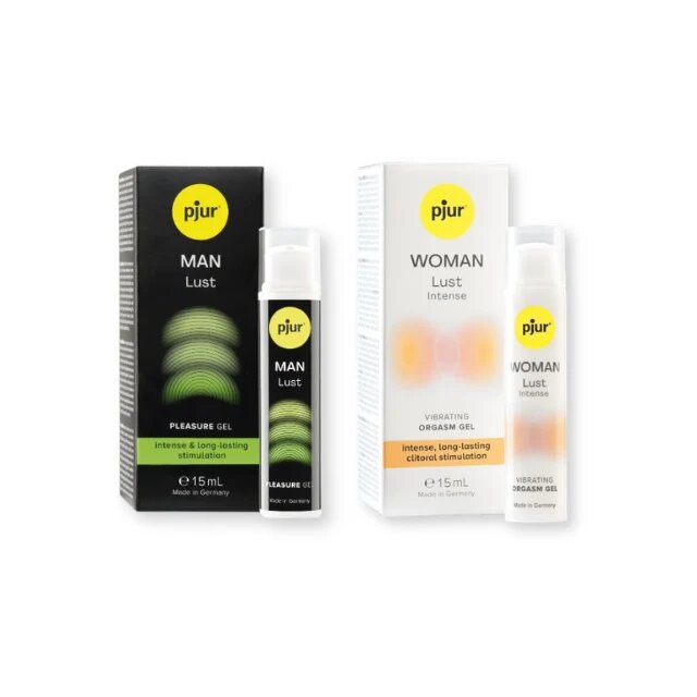  Pachet pentru cupluri: Gel bărbați PJUR Man Lust 15 ml + Gel femei PJUR Lust Intense 15 ml