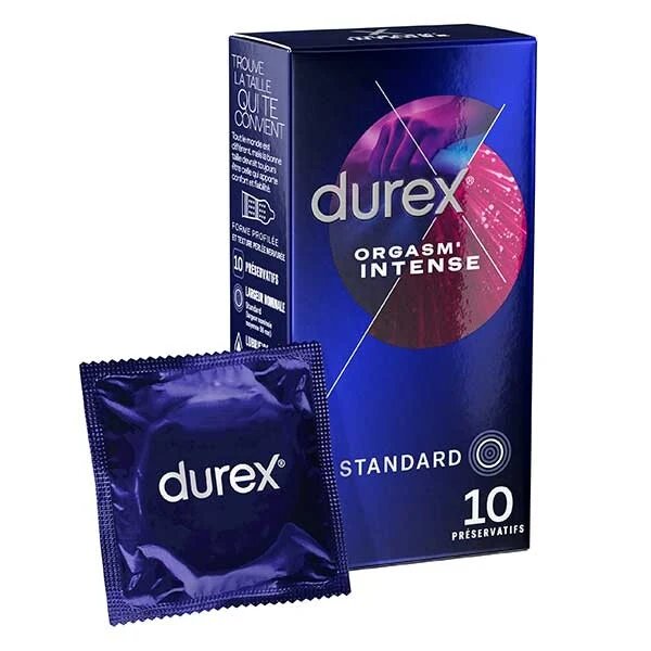  Pachet pentru cupluri: Gel intim Durex Orgasm Intense 10 ml + Prezervative cu striații Durex Intense 56 mm 10 buc
