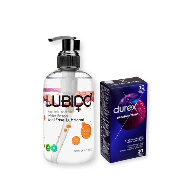  Pachet pentru cupluri: Lubrifiant anal pe bază de apă LUBIDO 250 ml + Prezervative DUREX Intense 10 buc