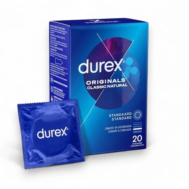  Pachet pentru cupluri: Prezervative Durex Originals Classic Natural 20 buc + Lubrifiant pe bază de apă Durex Play Original H2O 50 ml