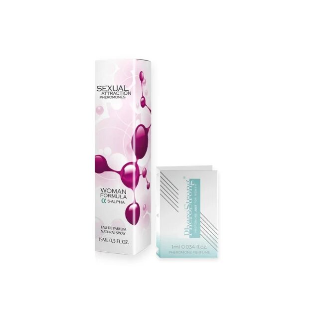  Pachet pentru femei: Parfum cu feromoni Sexual Attraction femei 15 ml + Mostră parfum cu feromoni PHEROSTRONG Just For Women 1 ml