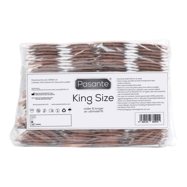 PASANTE Prezervative King Size din latex lubrifiate și rezistente diametru 60 mm 144 bucăți