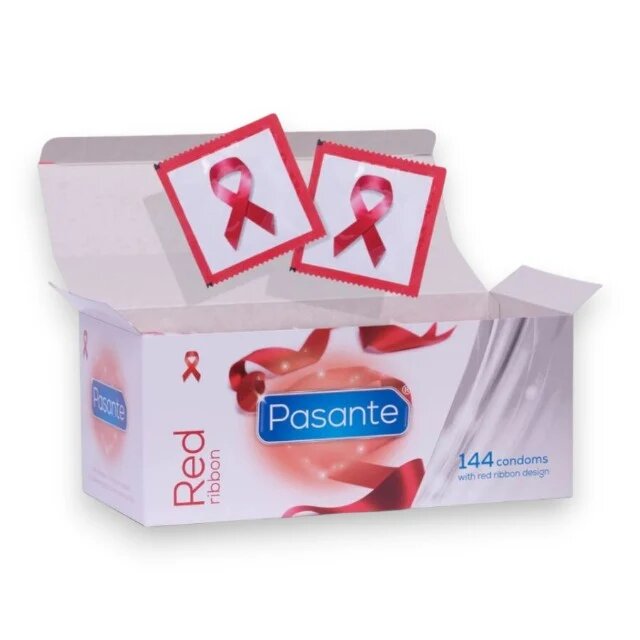 PASANTE Prezervative Red Ribbon lubrifiate diametru 54 mm ambalaj cu fundă roșie 144 bucăți